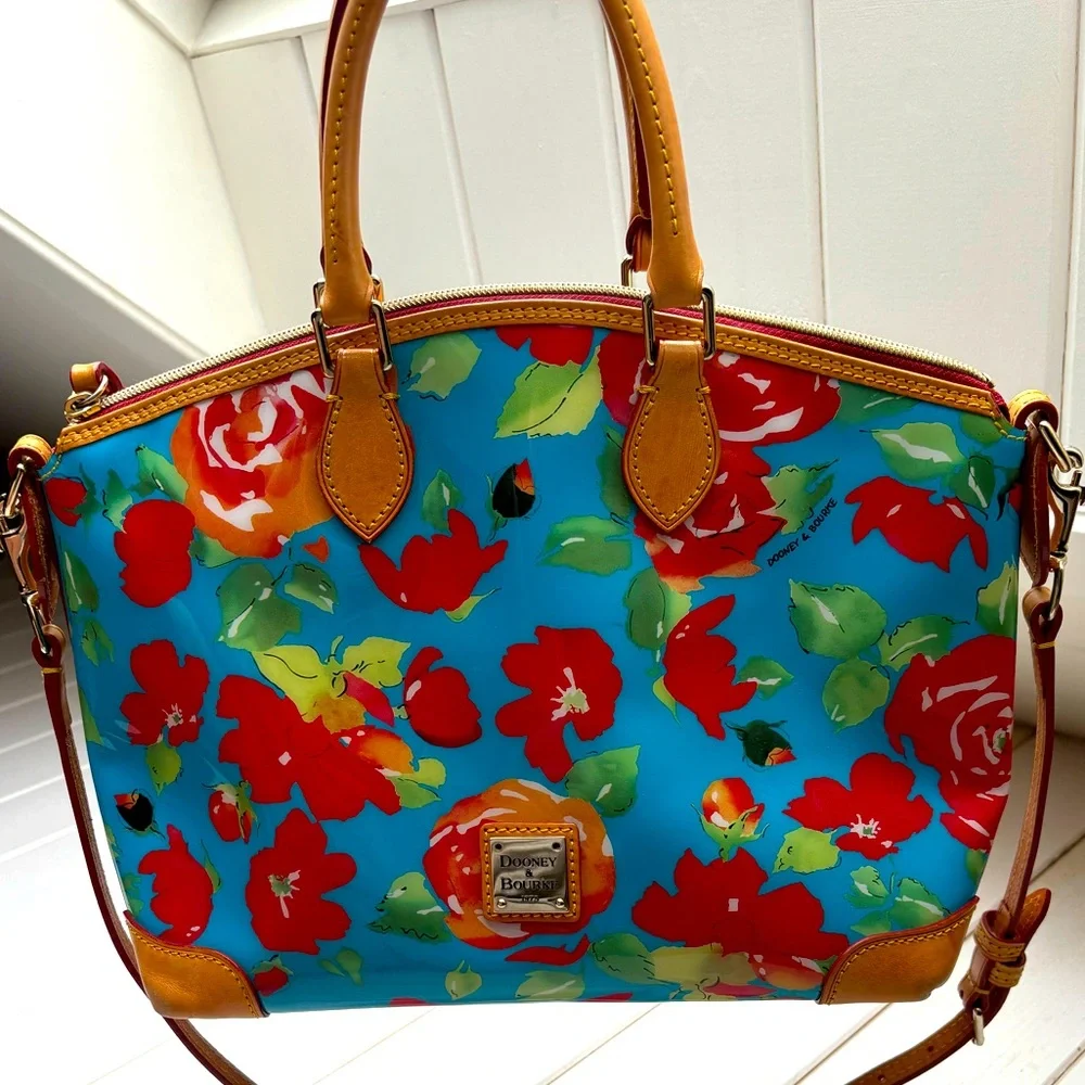 Dooney & Bourke Blue Floral Satchel Handbag - Picture 1 of 17